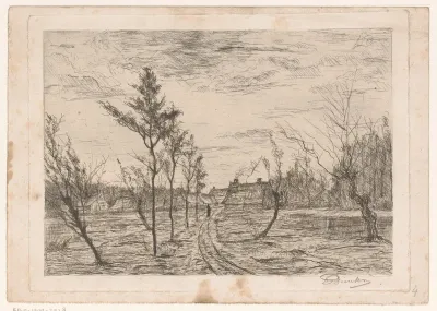 Landschap met landweg die naar een dorp leidt