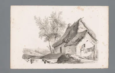 Landschap met landweg en huis