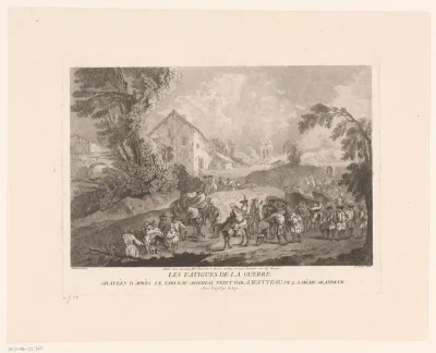 Landschap met langstrekkende groep soldaten