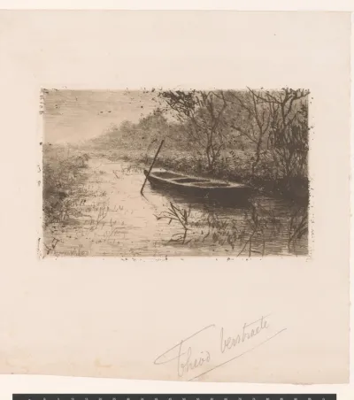 Landschap met lege roeiboot
