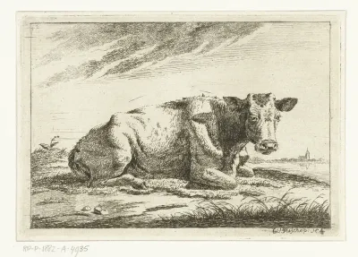 Landschap met liggende koe zonder horens
