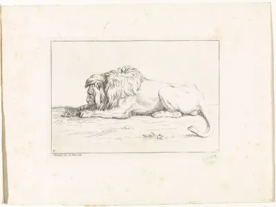 Landschap met liggende leeuw