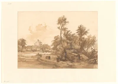 Landschap met links een bleekveld