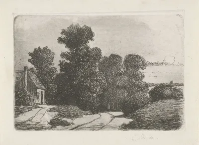 Landschap met links een boerderij