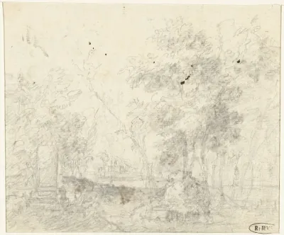 Landschap met links een monument