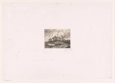 Landschap met links een poel