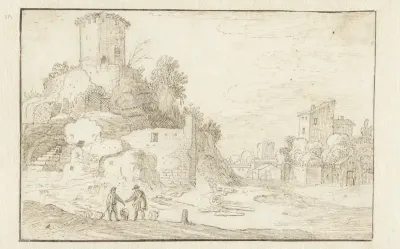 Landschap met links een toren
