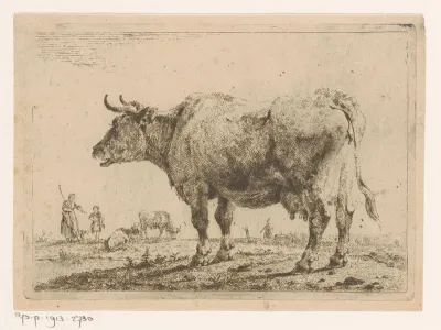 Landschap met loeiende koe