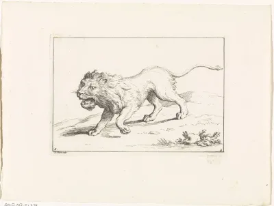 Landschap met lopende leeuw