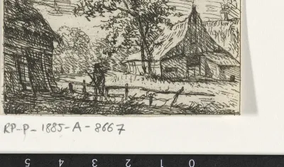Landschap met man bij een schutting