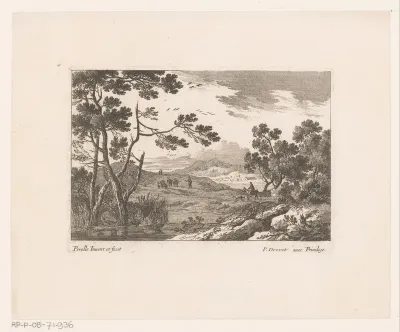 Landschap met man die kudde voortdrijft