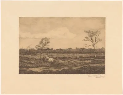 Landschap met man en geit