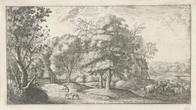 Landschap met man en hond