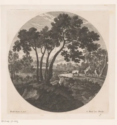Landschap met man en vrouw met ezel