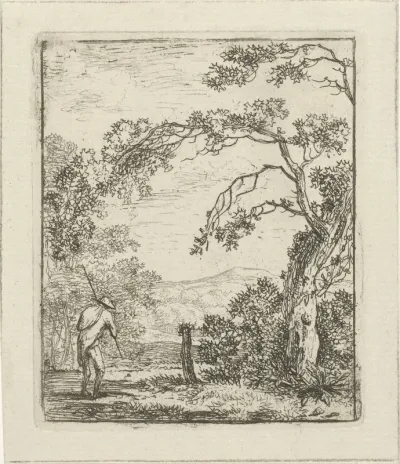 Landschap met man met knapzak