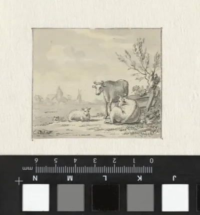Landschap met man met koe