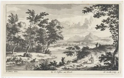 Landschap met man op ezel