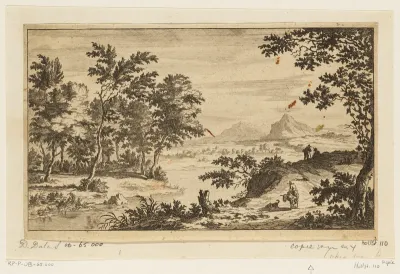Landschap met man op ezel