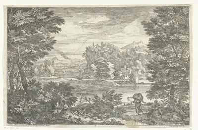 Landschap met man zittend onder boom