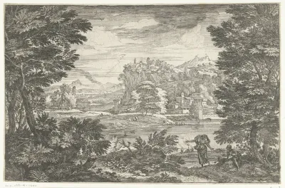 Landschap met man zittend onder boom