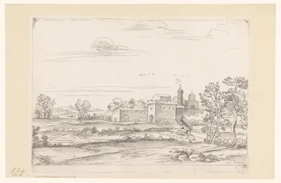 Landschap met manddragende man