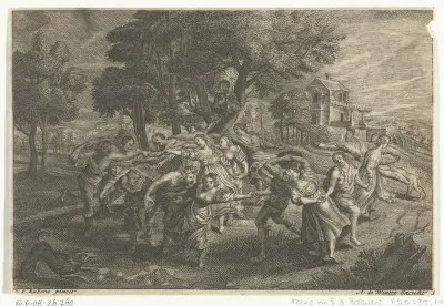 Landschap met mannen en vrouwen die dansen
