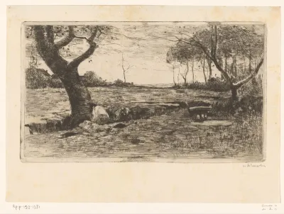 Landschap met mannen in een greppel