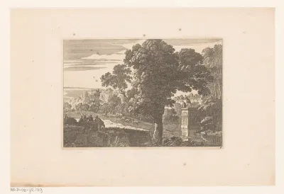 Landschap met mannen op antieke vierkanten sokkel