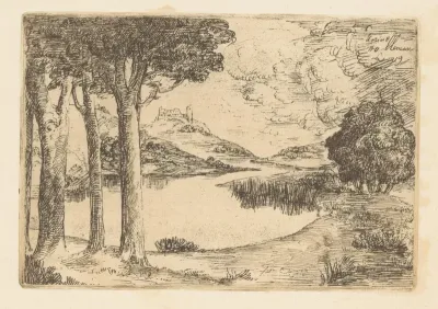 Landschap met meer en kasteel