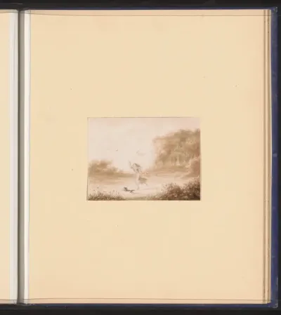 Landschap met meisje dat vlinders vangt