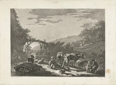 Landschap met melkmeisje en houten brug