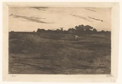 Landschap met molen aan de horizon