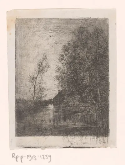 Landschap met molen aan het water
