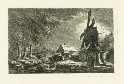 Landschap met molen bij maanlicht