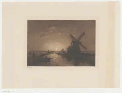 Landschap met molen bij maanlicht