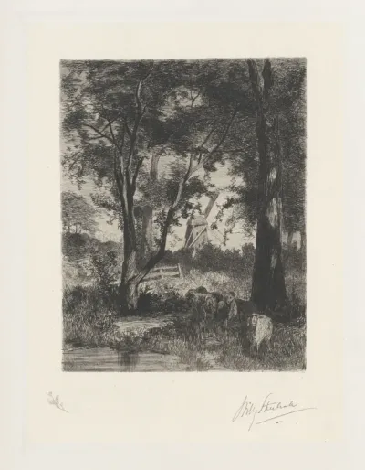 Landschap met molen en schapen
