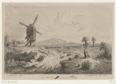 Landschap met molen langs een zandpad