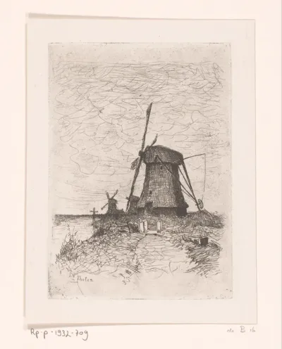 Landschap met molens aan het water