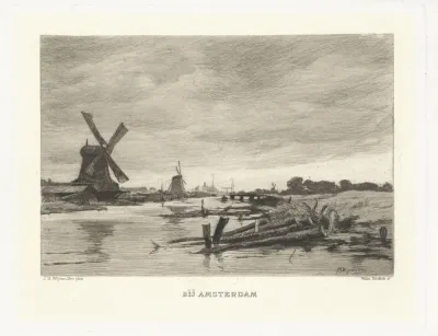 Landschap met molens langs een vaart