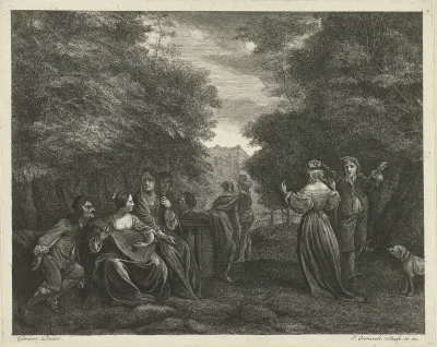 Landschap met musicerend en dansend gezelschap