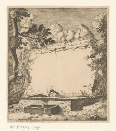 Landschap met muur en fontein