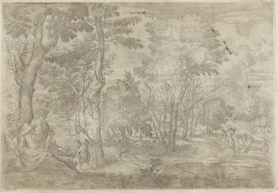 Landschap met nimfen en saters