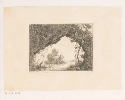 Landschap met onder een grot doorlopende rivier