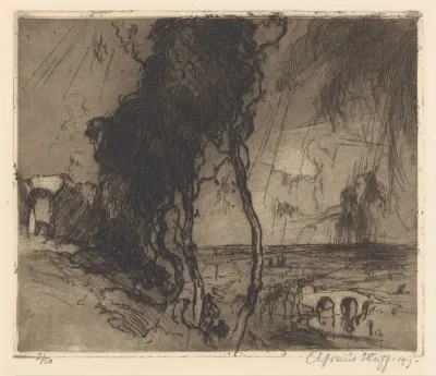 Landschap met onweerslucht