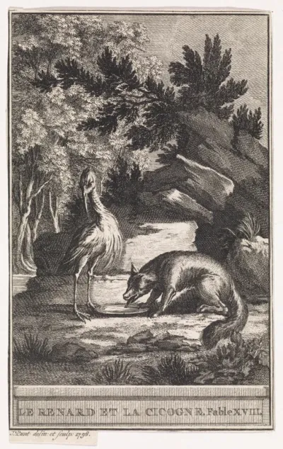 Landschap met ooievaar en vos
