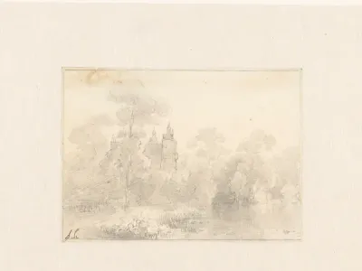 Landschap met op de achtergrond een kasteel