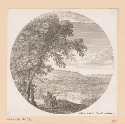 Landschap met op de voorgrond een ruiter