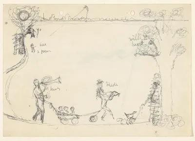 Landschap met optocht van figuren