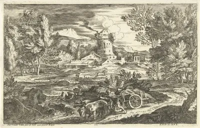 Landschap met ossenwagen