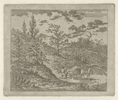 Landschap met paard en wagen